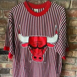 Kids Red Striped Tee with Bulls Graphic